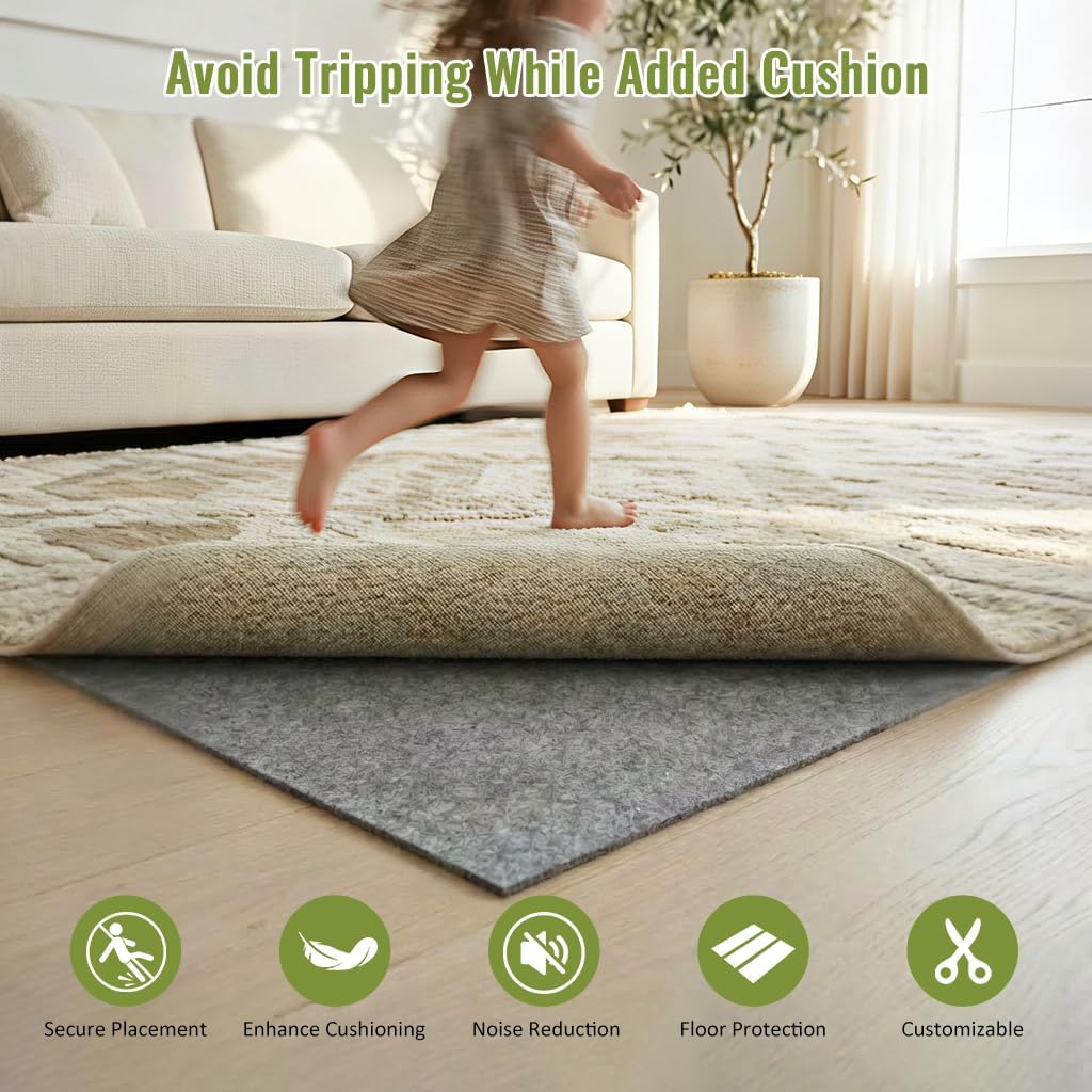 Felt Rug Pad with Gripper Dots, 5x7 Ft Non-Slip Rug Underpad with PVC Backing, 1/6" Thick Cushioned Carpet Pad - Set of 35