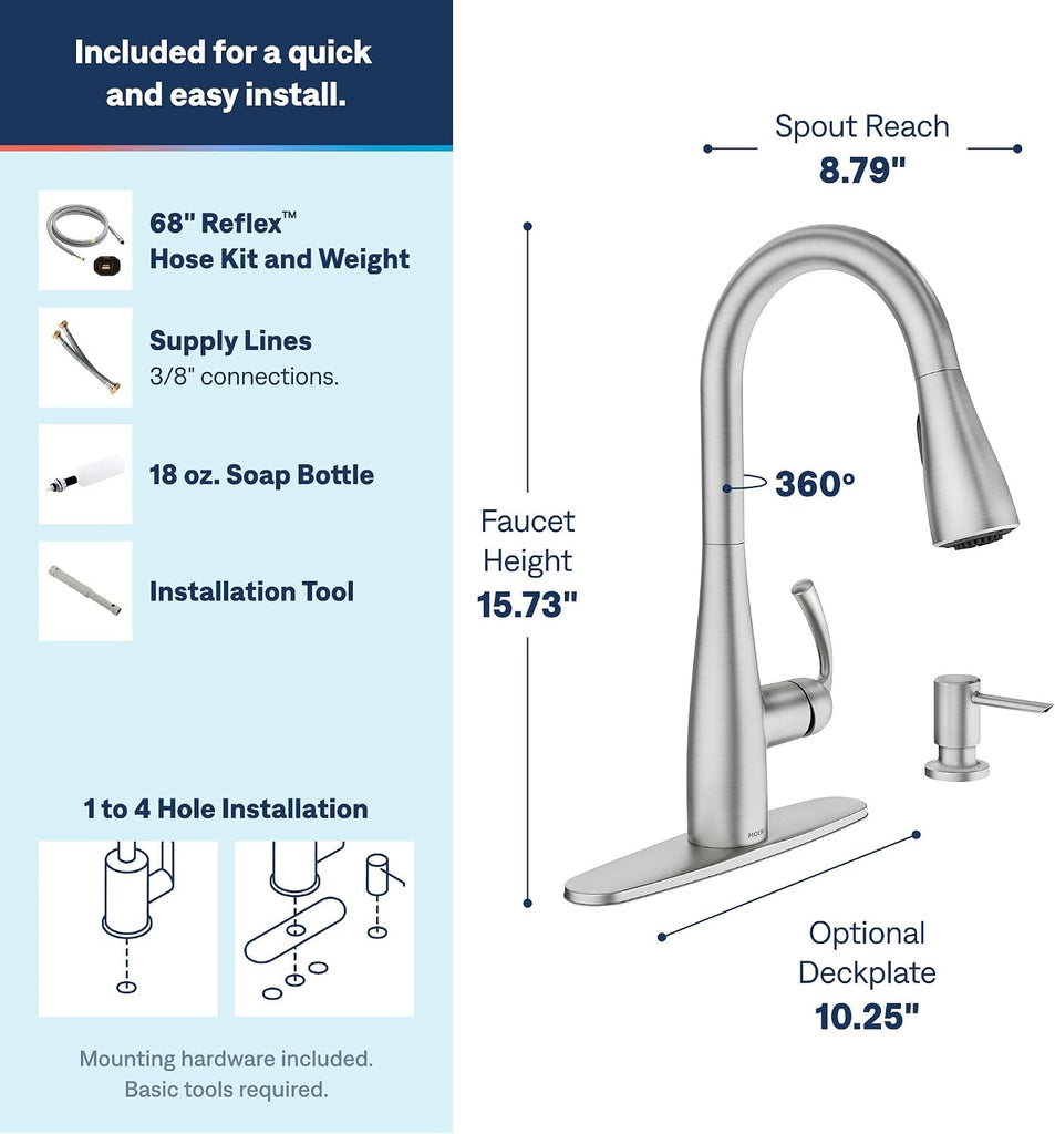 Essie Spot Resist Stainless Pulldown Sprayer Kitchen Sink Faucet Set with Modern Pump Soap Dispenser, 87014SRS