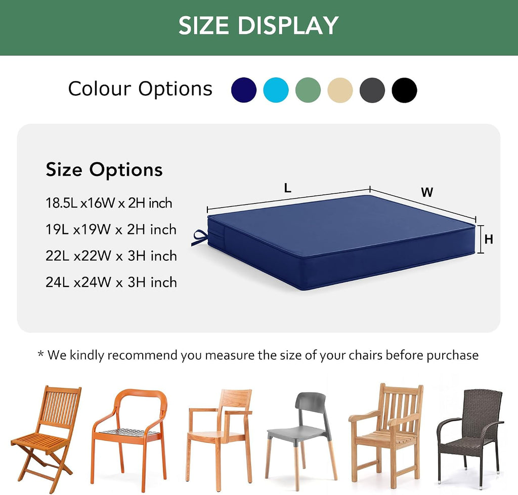 Outdoor Chair Cushions Set of 4: Waterproof & Fade Resistant Seat Cushion Furniture - 18.5 x 16 x 2 Inch Chair Pads