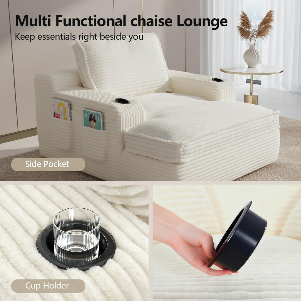 67" Oversized Chaise Lounge Chair Indoor, Soft Boneless Cloud Couch, Beige