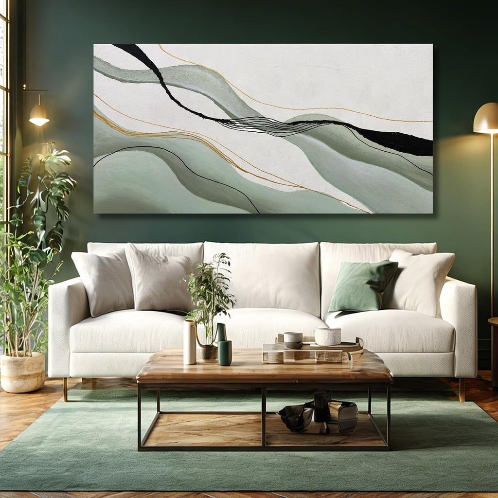 Green White Black Modern Abstract Art Print, Large Canvas Decor Bedroom Office Dining Room