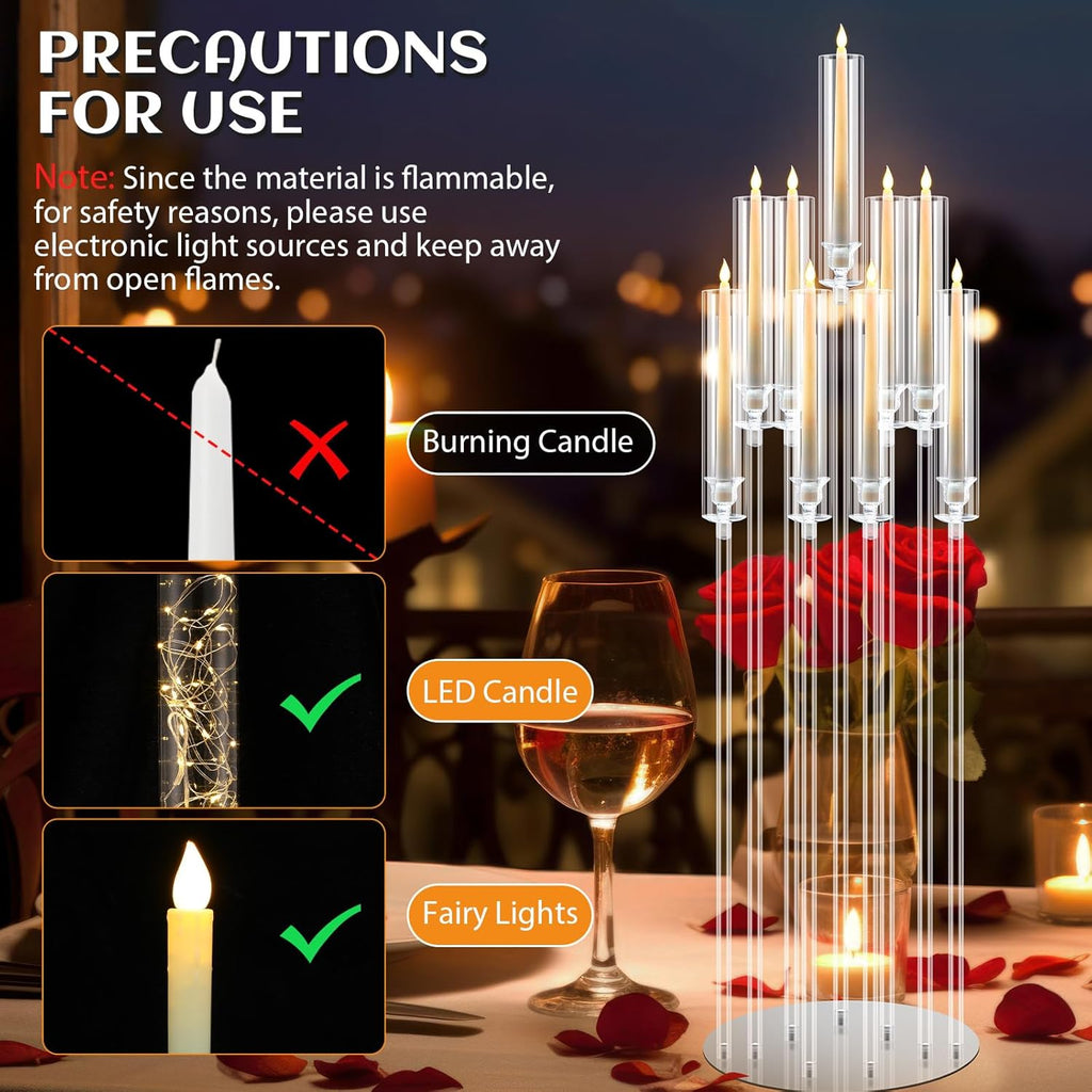 4 Pcs 9 Arm 42.5" Acrylic Candelabra Table Centerpiece Floor Candelabras Clear Candle Holder with Removable