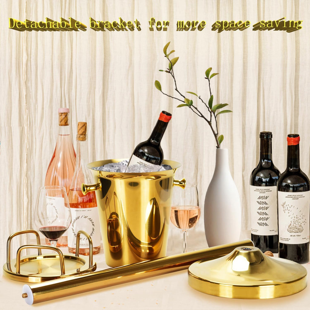 Ice Bucket with Stand Christmas Stainless Steel Standing Bucket Ice Cube Container, Wine Bucket on rack Gold
