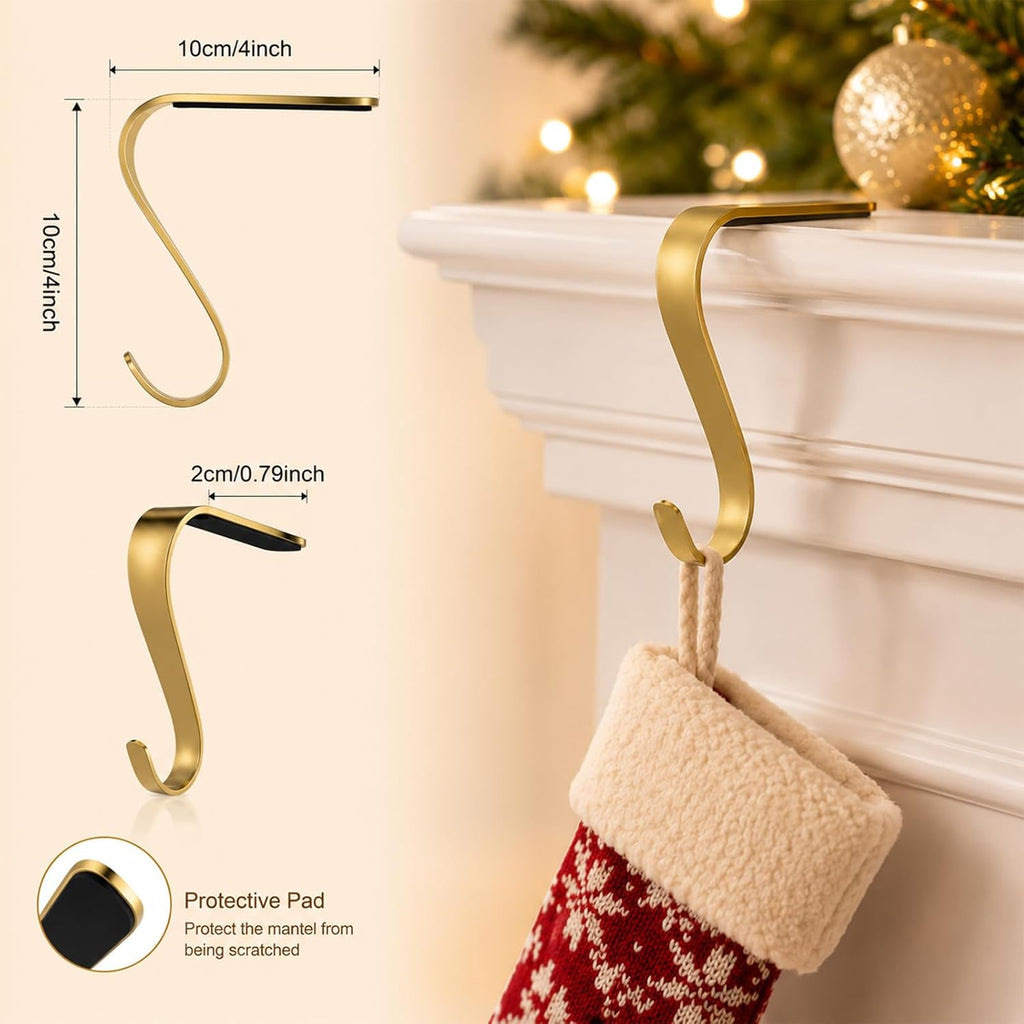 8 Pcs Christmas Stocking Holders Metal Mantel Stockings Hangers,Gold