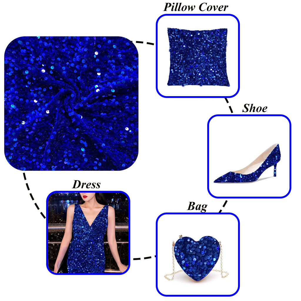 5 Yards Sequin Fabric by The Yard Royal Blue Velvet Fabric for Prom Dress Glitter Linen Fabric for Craft Cloths
