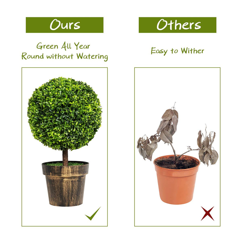 22" Tall Artificial Boxwood Topiary Ball Tree, 2 Pack Faux Round Shrubs Bushes Decoration, Fake Potted Plants for