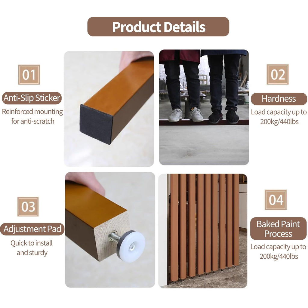 Floor to Ceiling Wooden Slat Room Divider, Freestanding Modern Partition Wall, 70-230cm Adjustable Privacy Screen