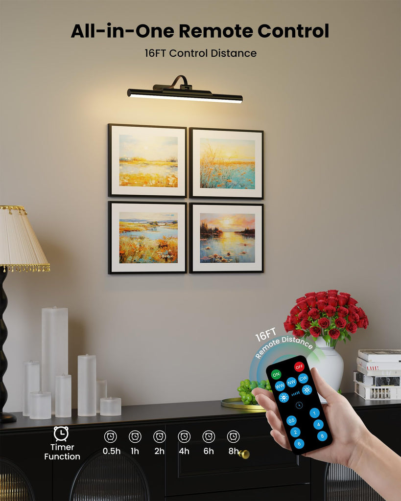 Picture Light for Wall Rechargeable Galley Light 16in Black