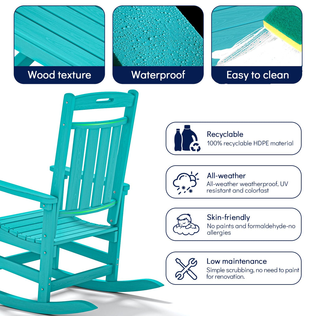 Oversized Outdoor Rocking Chair, All-Weather Patio Rocker, Aruba