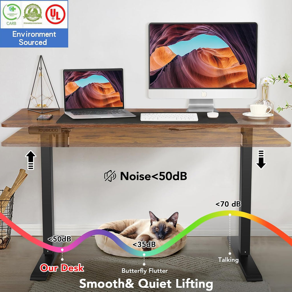 Electric Standing Desk Adjustable Height, 55 x 24 Inch Sit Stand up Desk with Large Mouse Pad, 2 Metal Hook,4