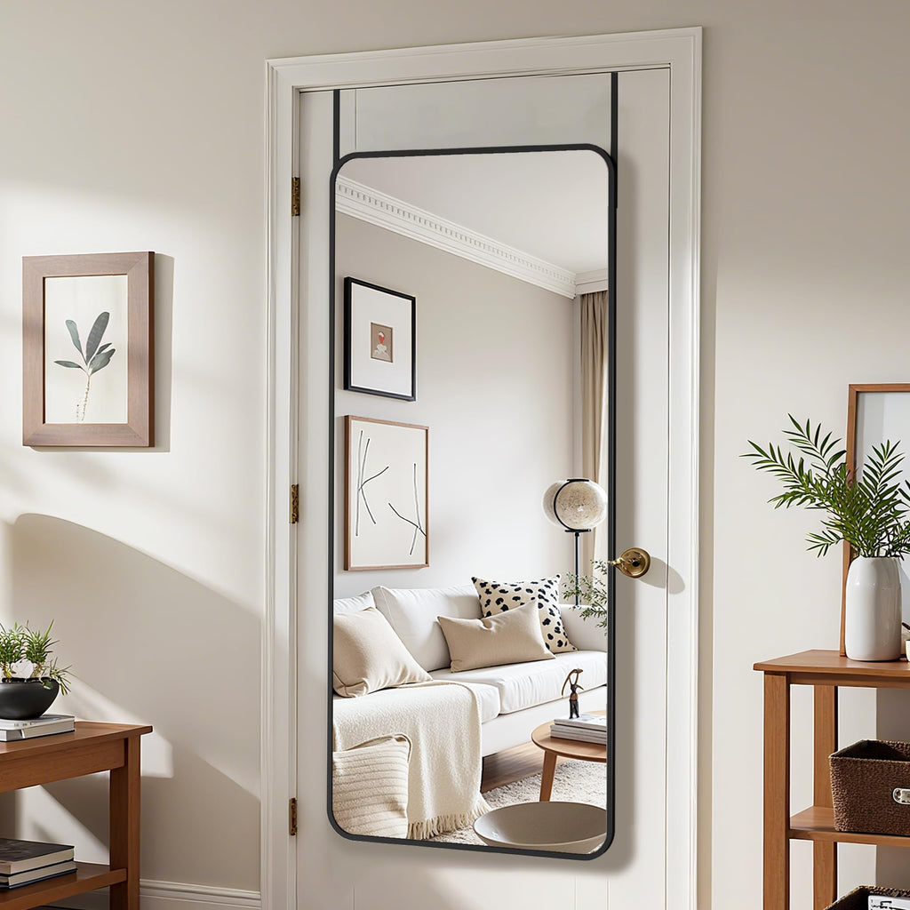 Over The Door Mirror Full Length, 58'' x 21''Wall Mounted Hanging Mirror, Aluminum Alloy Frame, Shatterproof Glass