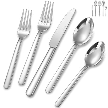 Premium Aline 20/45/65-Piece Modern Silverware Set (65, Silver)