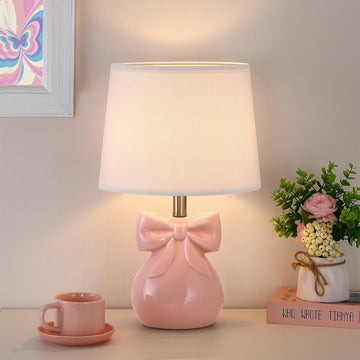 Pink Bow Table Lamp for Girl's Room, 19" Cute Lamp for Kids Bedroom
