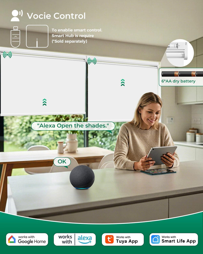 Motorized Blinds with Remote | Automatic Blackout Roller Shades, Easy Install & Smart Control Electric Blinds (White )