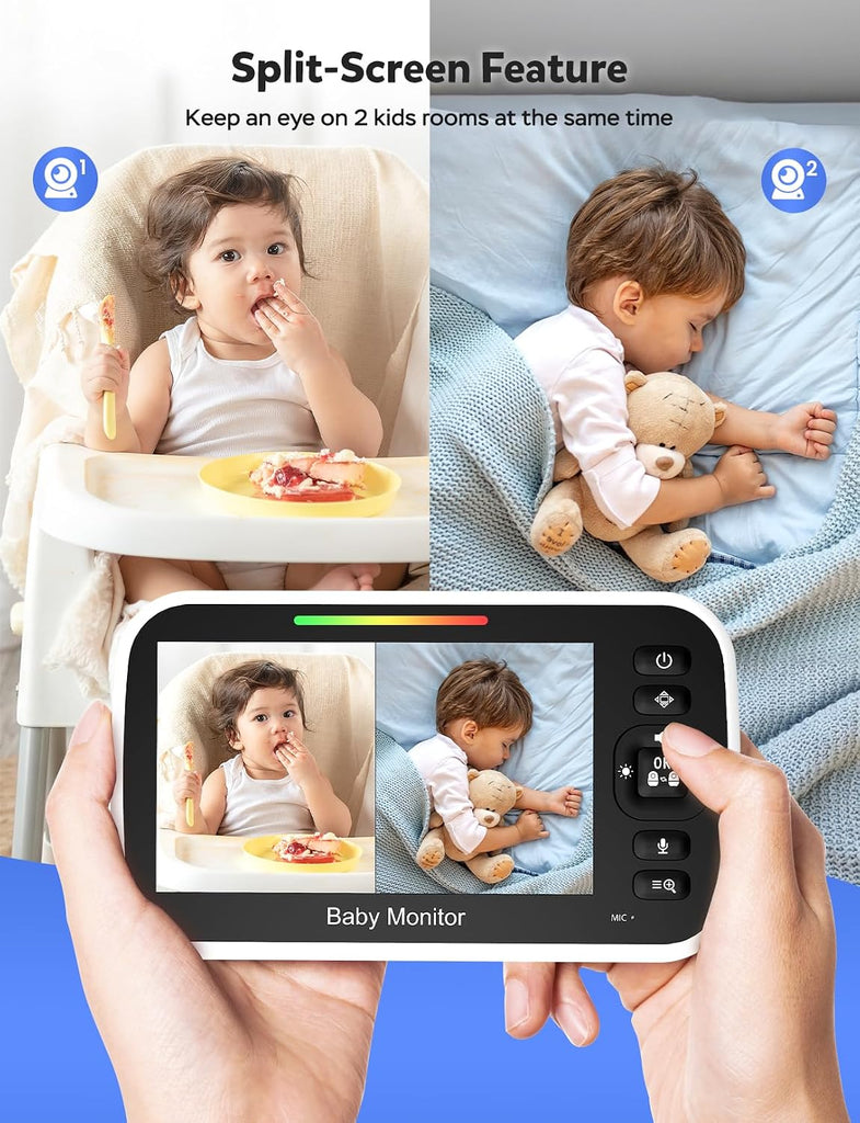 5" Split Screen Baby Monitor with 2 Cameras and Audio