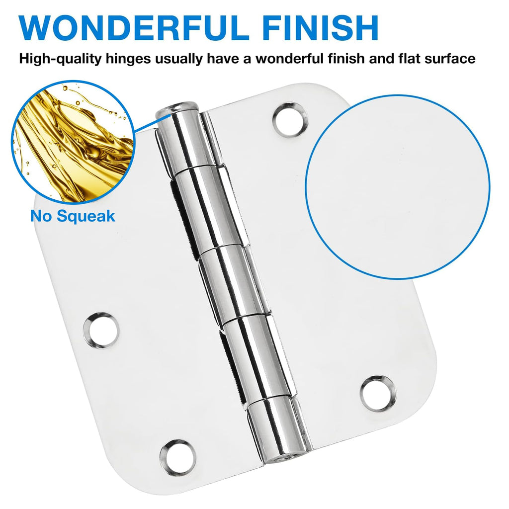 6 Pack Door Hinges Polished Chrome 3.5 Inch Rounded Standard Interior