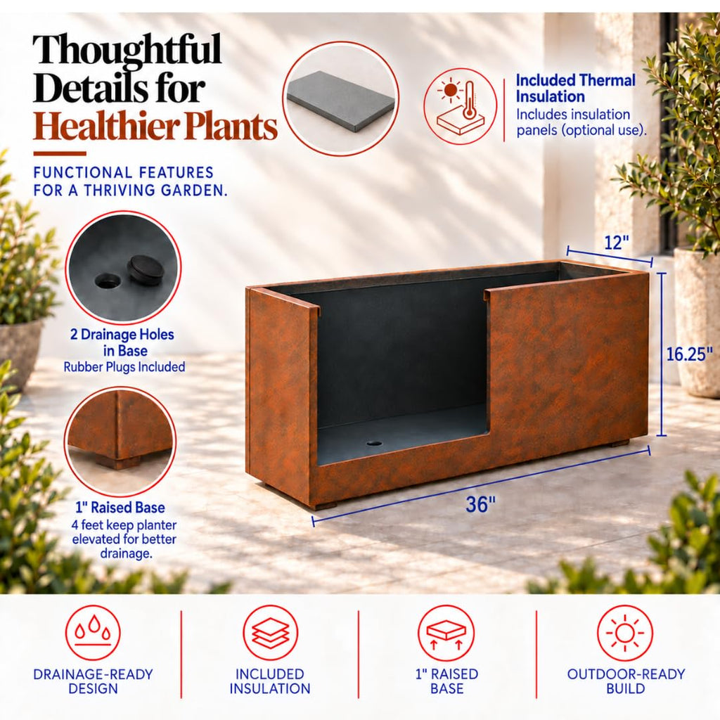 Corten Steel Planter Large Rectangle for Outdoor, Metal Planter Box -36"x12"x16.25"- Flower Pot for Garden, Patio