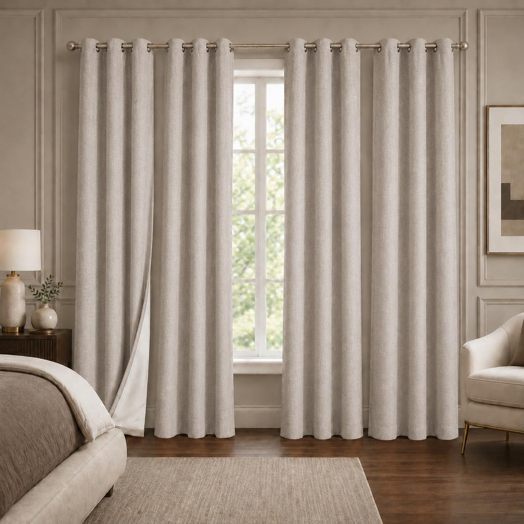 100% Blackout Curtains Set of 4 Panels, Grommet Drapes, Thermal Insulated and Noise Reducing Room Darkening Curtains