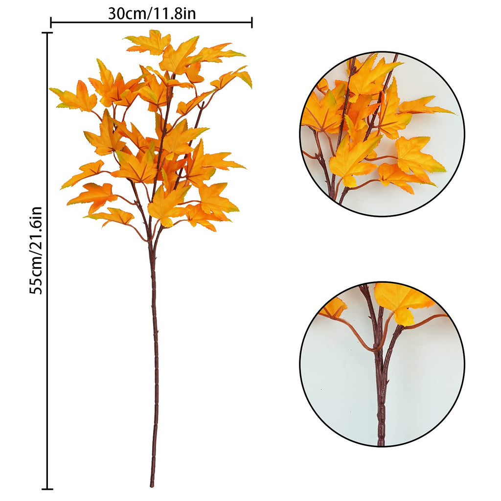 4Pcs Artificial Maple Leaves Branches 21.6in Fake Fall Leaves Stems Plants Outdoor Greenery Kitchen Farmhouse
