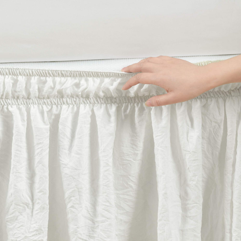 Ruched Ruffle Elastic Easy Wrap Around Bed Skirt Single Off White - Bed Skirt - Dust Ruffle