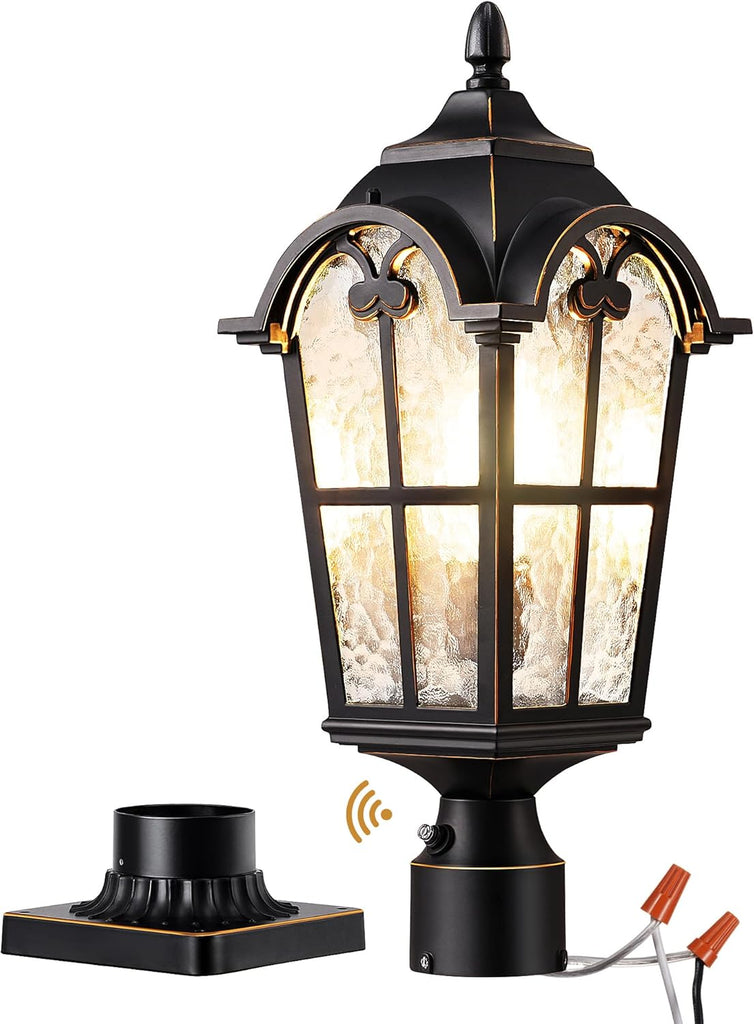Large Size Dusk to Dawn Outdoor Post Light, 21.9'' H 120V Pole Light Fixture with Pier Mount Base