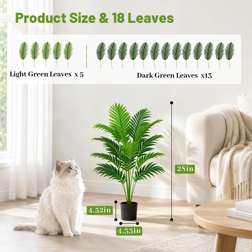 28" Artificial Palm Tree, Tall Fake Plant, Faux Tropical Areca Tree