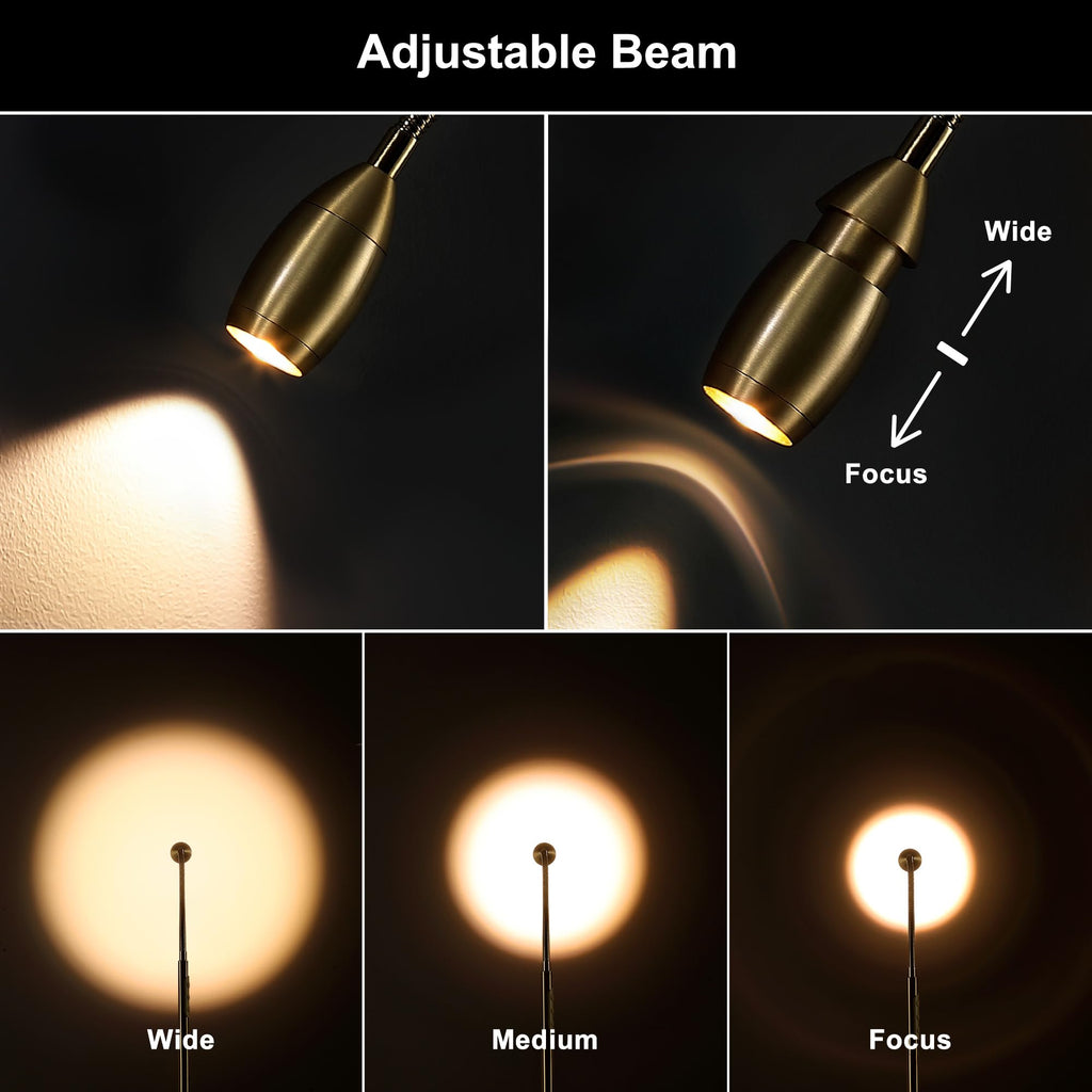 72" Reading Floor Lamp, Gooseneck LED Lamp with Zoomable Spotlight, Gold