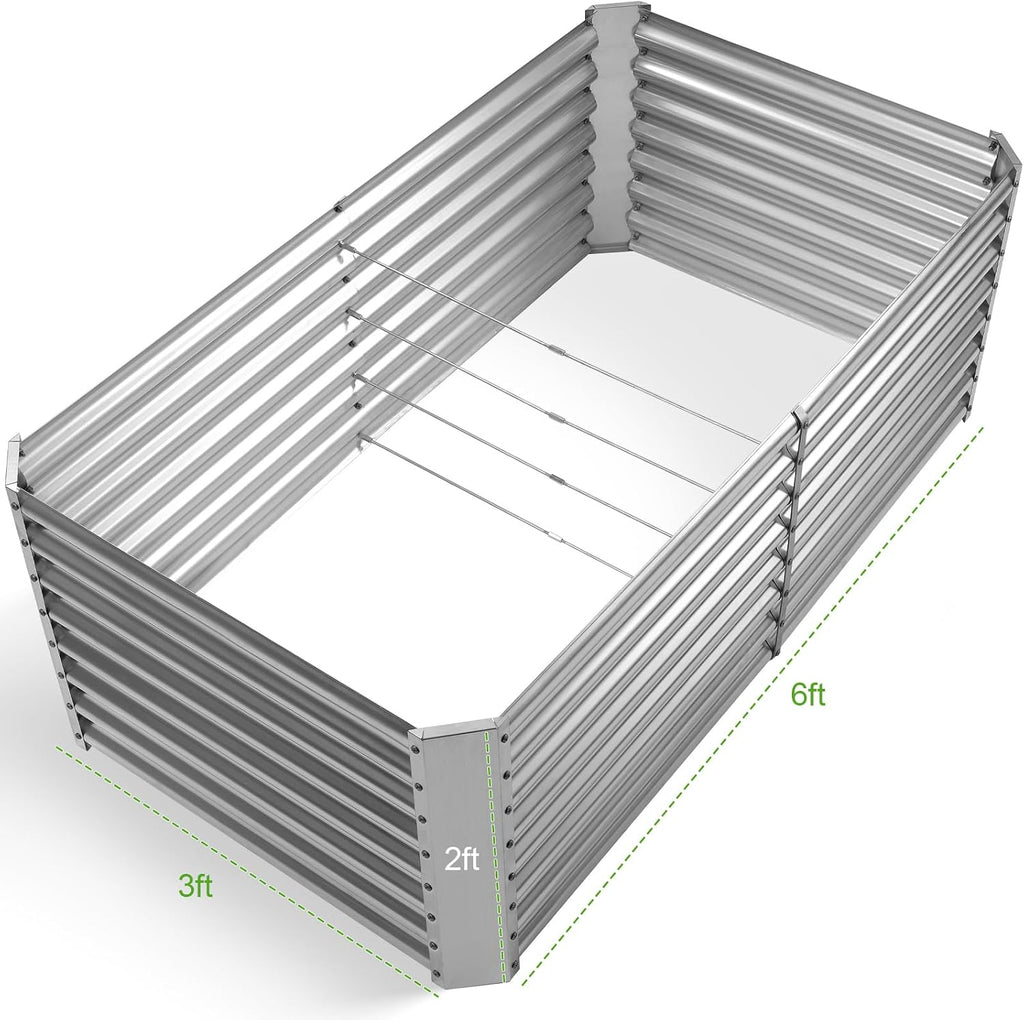 2 Pack 6×3×2 ft Galvanized Metal Raised Garden Bed, 2FT Deep Root Elevated Planter Box Steel Large Vegetable Flower