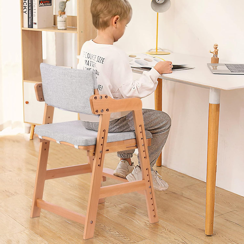 Wooden High Chair for Toddlers to Teens Adjustable Kids Learning Chair with Steps, Child Seats with Removable Cushion