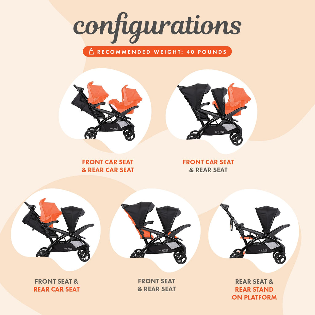 Baby Trend Compact Double Stroller & Infant Car Seat Combo, 2 Pc, Stormy