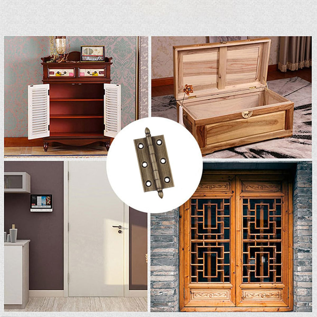 4Pcs Solid Brass Antique Hinges 2 Inches Vintage Door Hinges for Cabinet Bookshel (Antique Bronze)