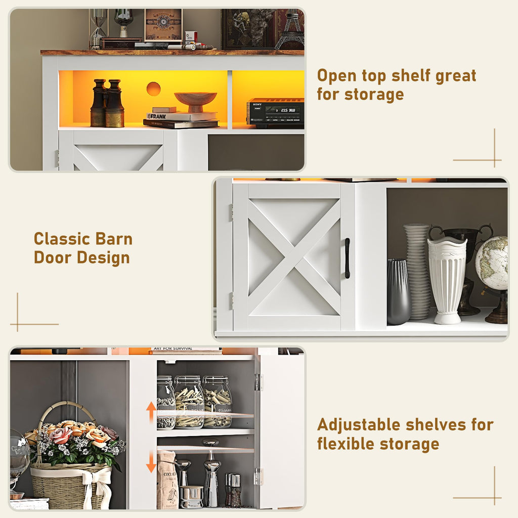 Farmhouse TV Stand for 70/75/80 Inch TV, 32"Tall Entertainment Center w/LED Light, Large Media Console Cabinet w/Barn