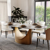 Modern Dining Table,71" Oval Sintered Stone Table with Bronze Carbon Steel Base for Dining Room,Kitchen,Home