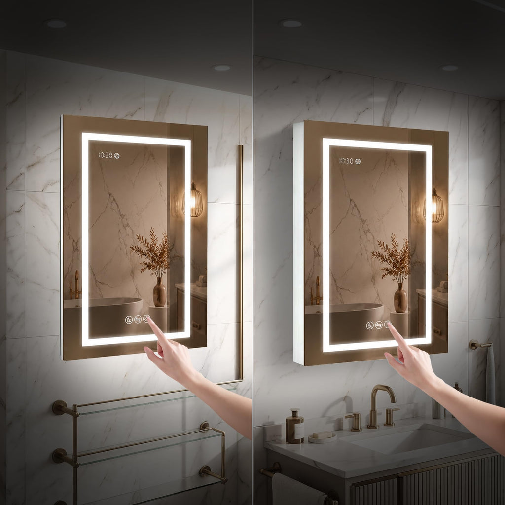 20x32 LED Medicine Cabinet with Outlet & USB | CRI 90+ Lighted Bathroom Mirror with Storage | Blum Soft-Close Hinges