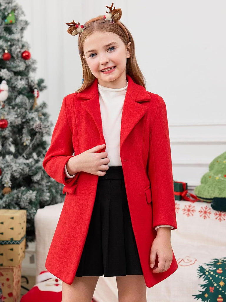 Girls Dress Coat Single-Button Lapel Long Jacket