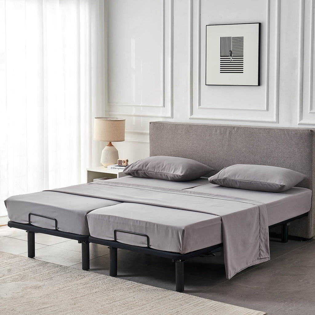 Split Queen Sheets Set for Adjustable Bed Grey