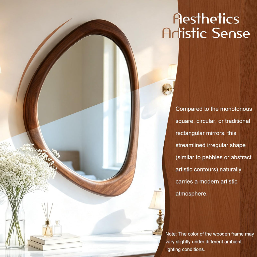 Irregular Wall Mirror, 24×36in Asymmetrical Wood Mirrors, Entryway Mirror