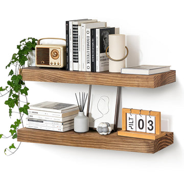 24x6.8x1.7in Solid Wood Floating Wall Shelf Set of 2 Oak Finish