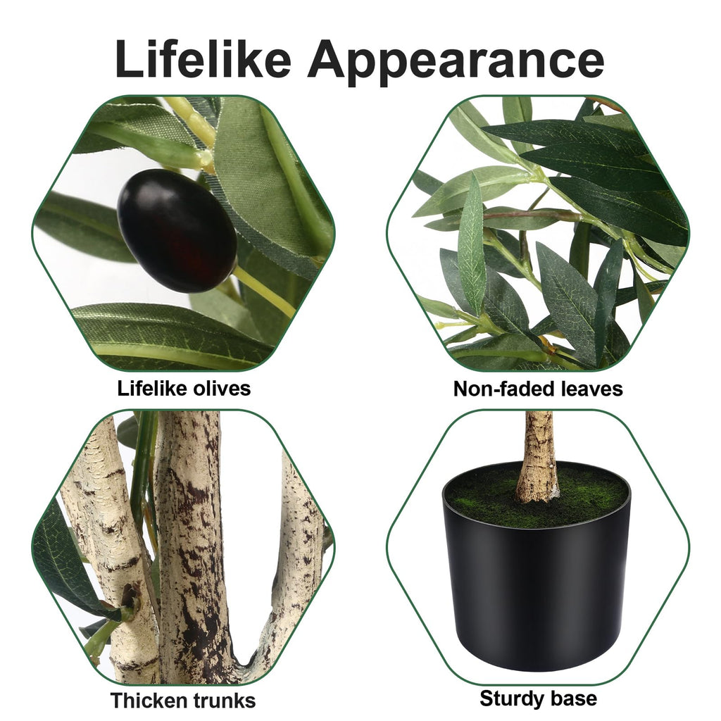 6FT Olive Tree Artificial Indoor - Tall Faux Olive Tree with Wood Trunk and Lifelike Fruits - Fake Plants in Pot
