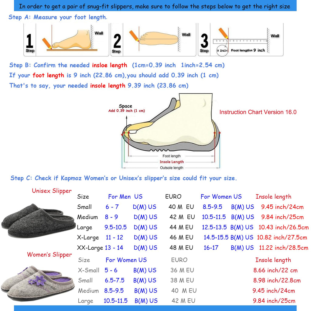 Men's Boiled Wool House Slippers Breathable Winter Warm Slip on Mules Indoor/Outdoor Slipper for Women (9.5-10.5 US