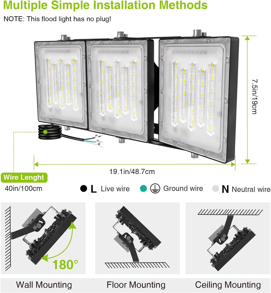 Flying Series Max - 300W 30,000LM Dusk to Dawn LED Flood Light with Photocell Sensor, 6000K Super Bright, IP66