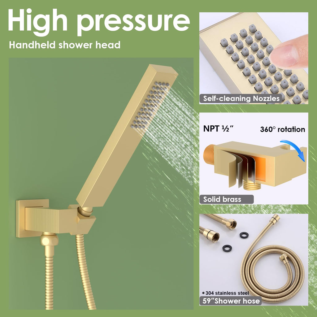Dual Shower Head Shower System with Body Jets, 12" Ceiling Mounted Rain Shower Head & 6" Wall Mounted Head Full Body