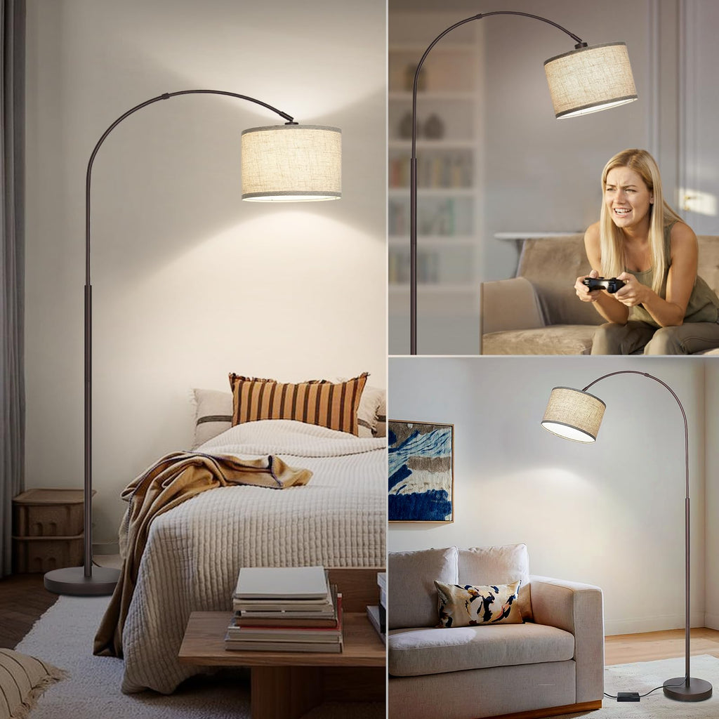 Dimmable Floor Lamp, Arc Floor Lamps with Adjustable Hanging Shade, Brown