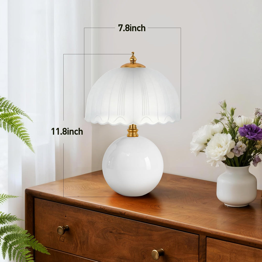 Mushroom Table Lamp, Ceramic Bedside Lamp with Glass Shade, 3-Way Lighting (2700K-5000K) Rocker Switch, Small