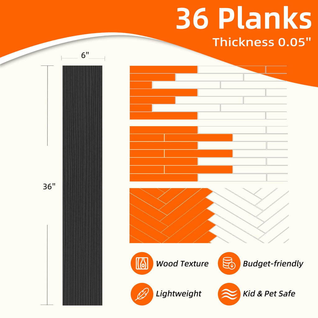 36-Pack Peel and Stick PVC Floor Tiles (54 Sq.Ft), Black