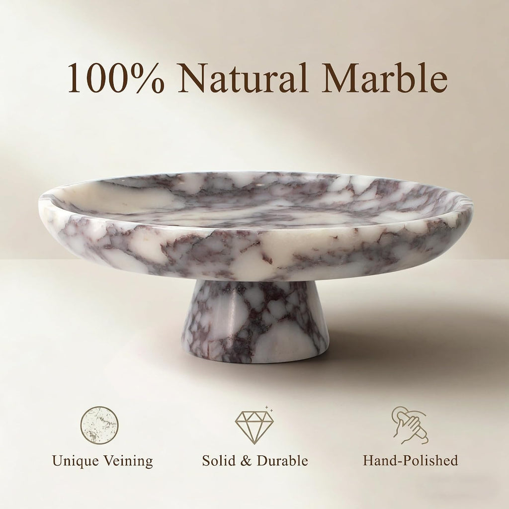 Natural Marble Fruit Bowl, Pedestal Bowl,Calacatta Viola | Natural marble pedestal bowl for fruit, keys, and decor on