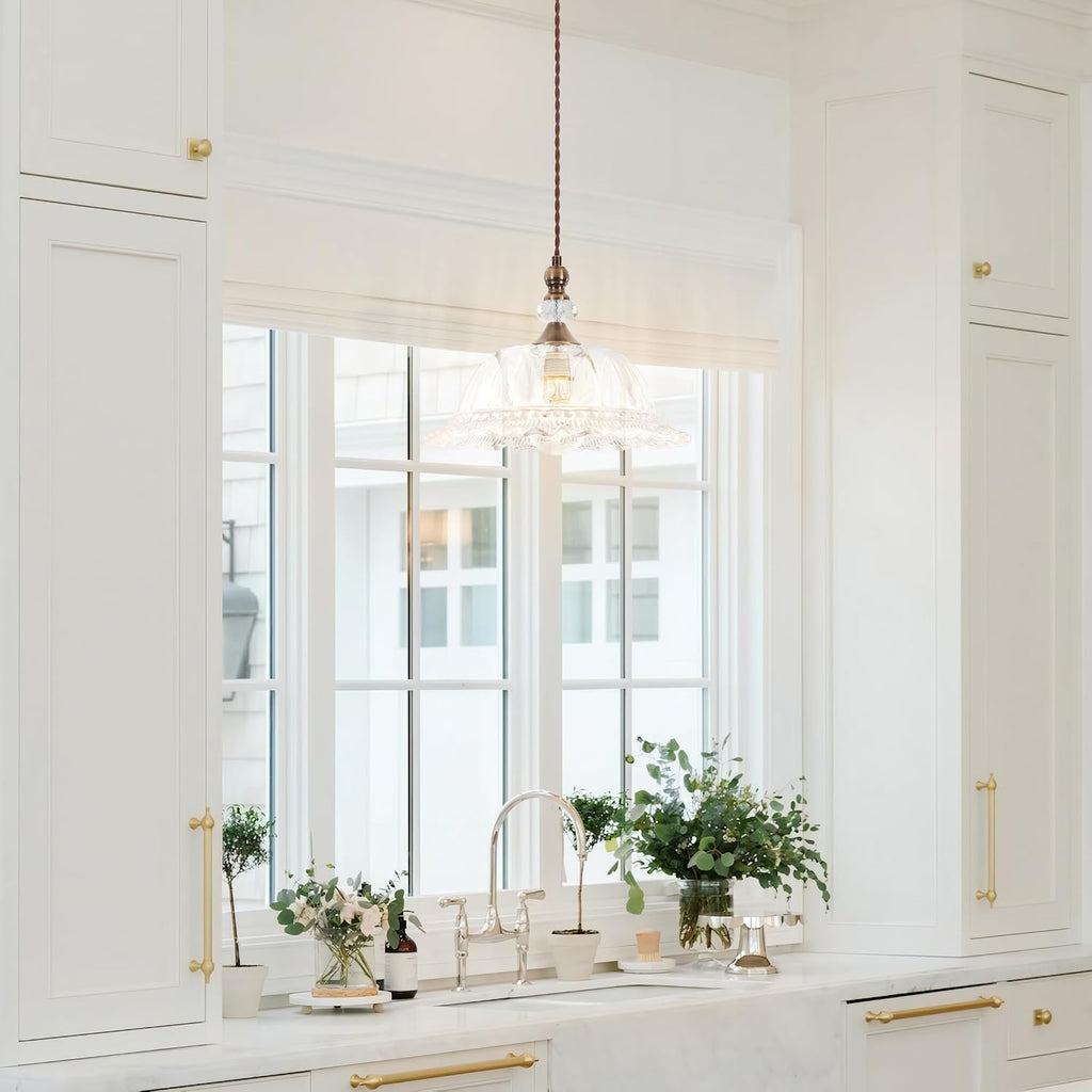 Vintage Pendant Light Fixtures for Kitchen Island Brass Gold 10.6" Glass Small Pendant Lights Adjustable Hanging