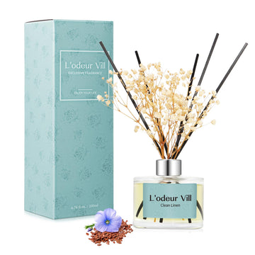 Vill Reed Diffuser Set, 6.7 oz(200ml) Clean Linen Scented Diffuser with 6 Oil Diffuser Sticks, Home Fragrance