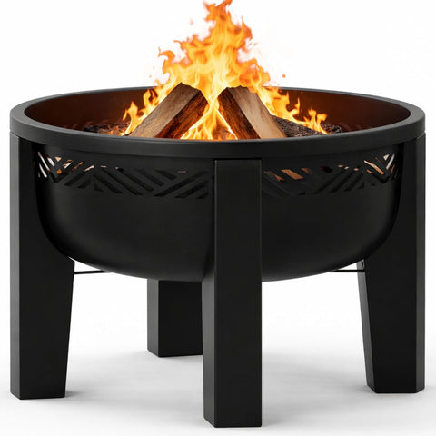 Fire Chief Wood Burning Fire Pit with Tabletop Lid - Modern Outdoor Metal Fire Pit