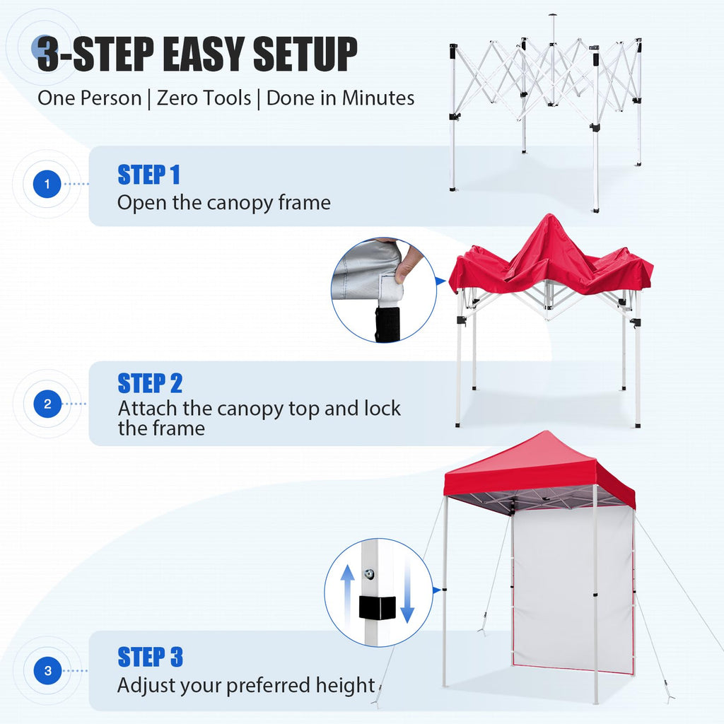 5x5 Pop Up Canopy Tent with 1 Removable Sidewall, Red